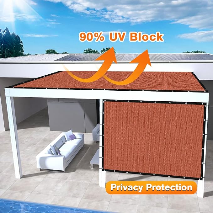 Artpuch 90% Sun Shade Cloth, 8 x 18 FT Pergola Shade Cover Canopy with Grommets, Sun Screen Fabric Tarp for Patio, Outdoor, Garden, Backyard, Rust Red