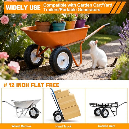 Yesker 4.10/3.50-6" Flat-Free Tires and Wheels, 12" Solid Wheelbarrow Tire with 5/8" Bearing 2.2" Centered Hub for Wheelbarrow, Garden Gorilla Cart, Hand Truck (2 Pack)