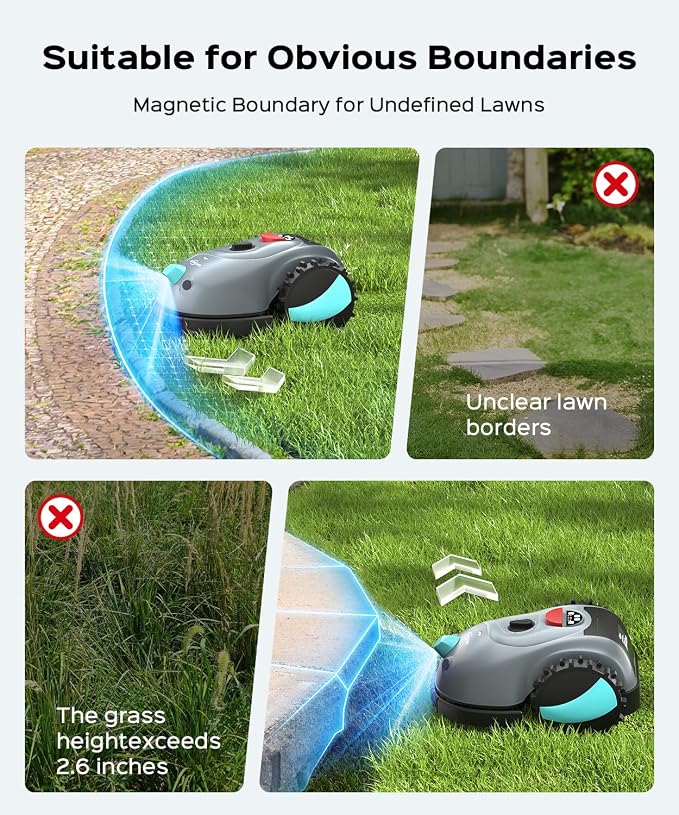 YARDCARE V100 Robot Lawn Mower with HD Vision Navigation, Smart Obstacle Detection, Collision Sensors, Adjustable Cutting Height, Low-Noise Operation—Perfect for Small Lawns up to 1,600 sq ft.