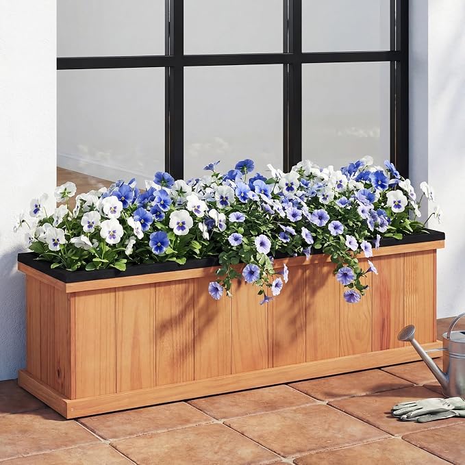 Giantex Raised Garden Beds, Set of 2, Outdoor Wooden Planter Boxes | Removable Bottom Panels, Drainage Holes and Bed Liners for Vegetables, Herbs and Flowers