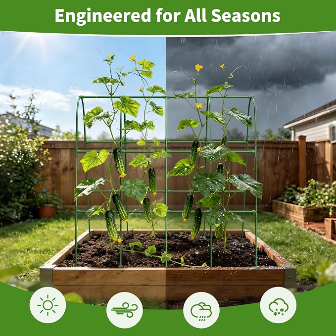Cucumber Trellis for Raised Bed,U-Shape Garden Trellis for Climbing Plants Outdoor, Metal Arch Vegetables Trellis, Plant Support for Vine (Green, 63" Lx21.6 Wx47.2 H-Large)