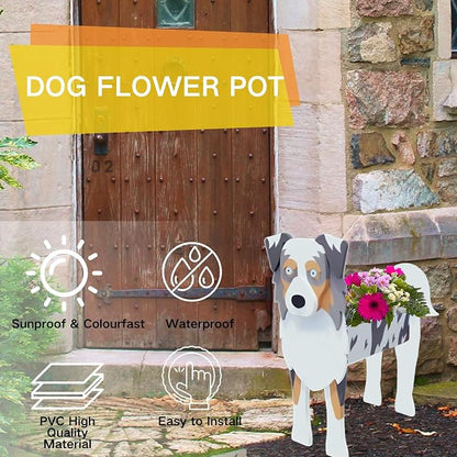 Australian Shepherd Dog Planter Pots, 9.84 x 7.13 x 17 Inches | Large Dog Flower Pot, Cute Animal Shaped Plant Pot, Gifts for Women & Pet Lovers, Indoor Outdoor Garden Home Office Decor