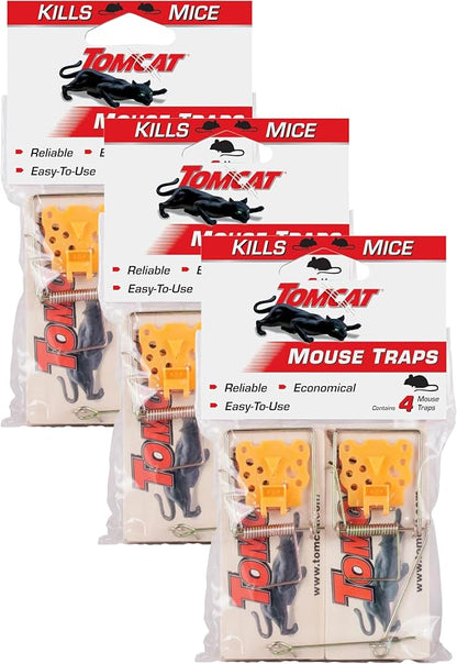 Tomcat Wooden Mouse Traps - Disposable Non-Chemical Mouse Trap for Homes,Garages and Basements,4 Count (Pack of 3)