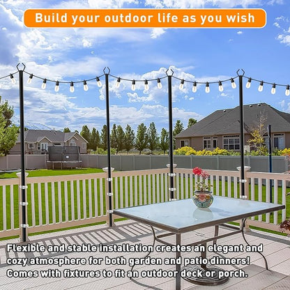 6 Pack10 FT String Light Poles,Metal with Fork Lights Poles for Outdoor String Light, Rustproof Heavy Duty for Outside Garden,Patio,Wedding,Backyard,Deck,Party