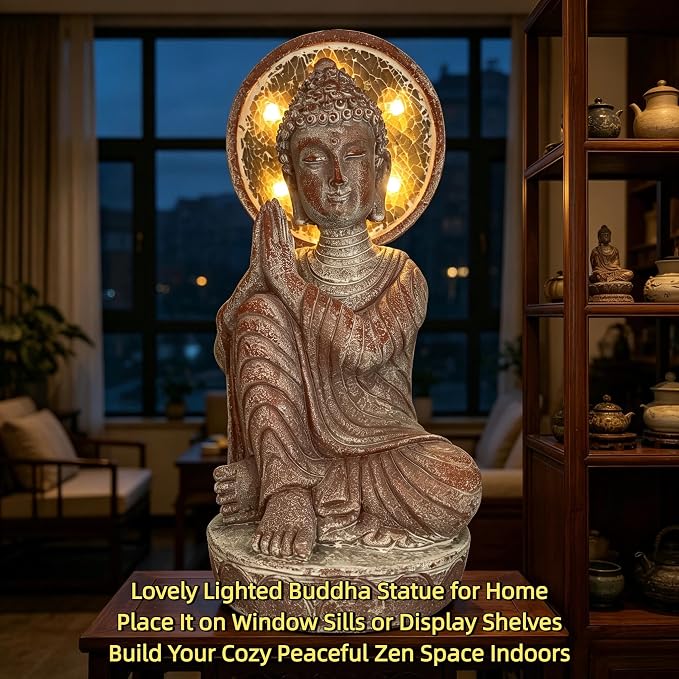Buddha Statue Outdoor, 11.5in,Solar Buddha,Buddha Statue,Garden Buddha Statue Outdoor,Buddha Decor,Zen Garden Decor Outdoor,Garden Statue Deals Buddha 003