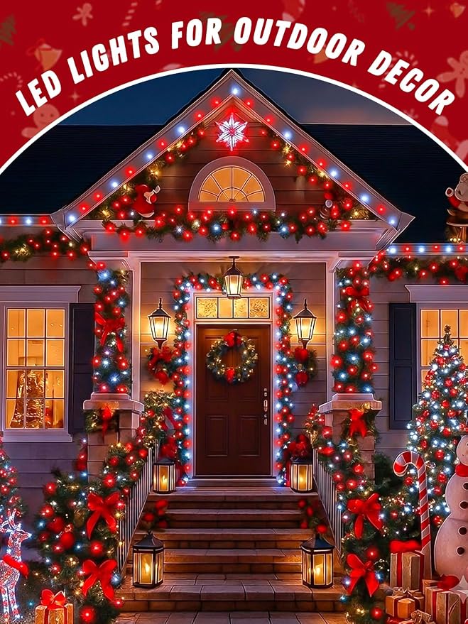 4 Pack 60 LED Fairy Lights Battery Operated with Timer, 20FT Waterproof String Lights Indoor Outdoor, Cuttable Battery Light for Bedroom Wedding DIY Centerpiece Christmas Decorations (Red and White)