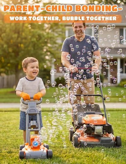 3-in-1 Bubble Lawn Mower for Kids, Electric Bubble Blower with 10 Bubble Solution, Includes Goggles Mask Gloves Ruler, Summer Bubble Toy for Kids