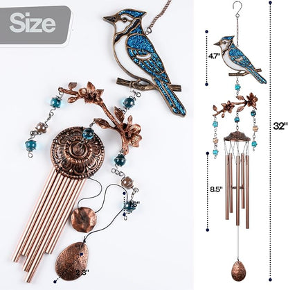 Wind Chimes - Wind Chimes for Outside Deep Tone 32 inches 5 Aluminum Tubes, Birthday, Memorial, Gifts for Mom, Grandma, Daughter, Decoration for Home, Garden, Patio, Backyard (32" Bluejay)