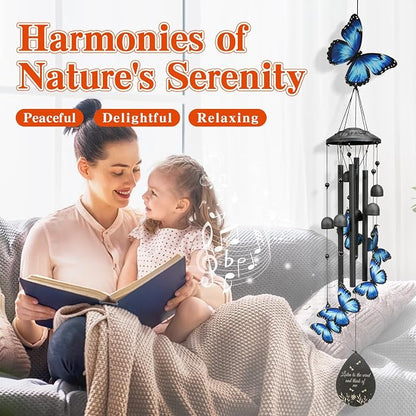 Butterfly Wind Chimes Outdoor Metal Windchimes Garden Patio Decor | Butterfly Gifts for Women Ideal Memorial/Housewarming/Birthday/Festival Gifts Front Yard Decor