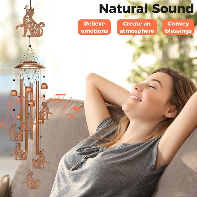 YHmall Wind Chimes for Outside, 35" Cat Gifts for Women Mom Wife Metal Memorial Windchimes Outdoors Patio Porch Yard Lawn Garden Decor