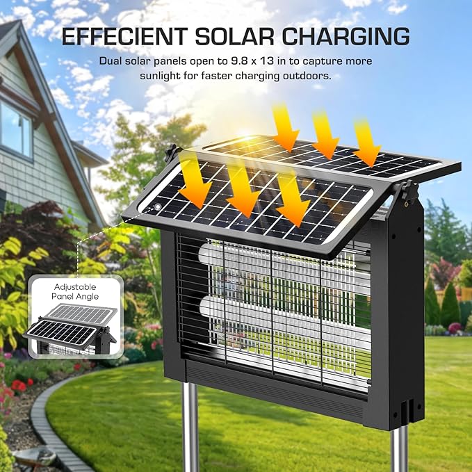 Solar Bug Zapper Outdoor with Dual Solar Panels, PhatroyYee 4500V Cordless Waterproof Mosquito Zapper, Auto On/Off, USB-C & Solar Powered Electric Fly Zapper Trap Killer for Patio Backyard RV Camping