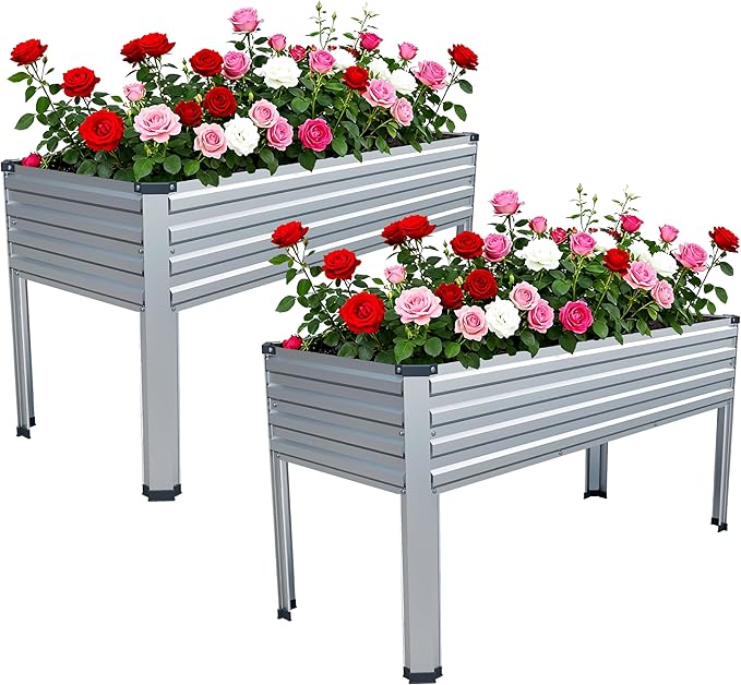 Vengarus 2PCS 48×18×30in Galvanized Raised Garden Bed Outdoor with Legs Set | 300 Lb Capacity, Galvanized Steel, Rust-Resistant, Elevated Planter Box for Outdoor Garden, Patio, Balcony, Backyard, SLiver