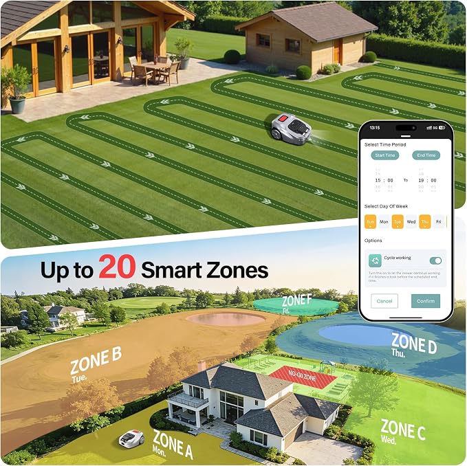 GX Robot Lawn Mower, Perimeter Wire Free RTK+ AI Vision Robotic Lawnmower for 0.62 Arce, Zero-Edge Cutting, Automated Mapping, APP Control, 3D Obstacle Avoidance, 60% Slope