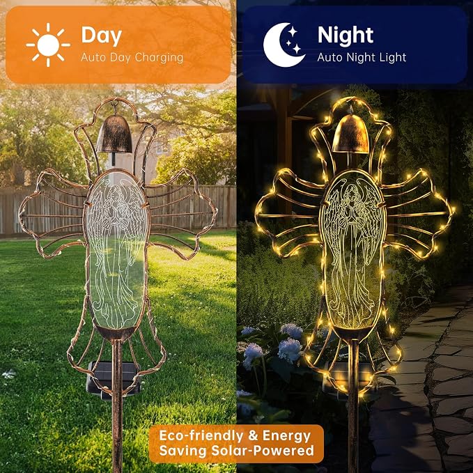 Solar Lights Garden Backyard Decor Outdoor,Angel Figurine Waterproof Light Cross Stake,Housewarming Yard Patio Pathway Lawn Ornaments Ideas for Gardening Mother Grandma