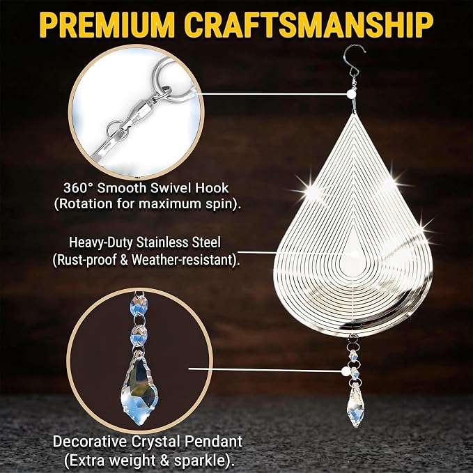 Reflective Bird Deterrents for Outside – Bird Repellent Devices Outdoor – 3D Wind Spinners Outdoor Garden Decor – Bird Repellent to Keep Woodpecker & Pigeons Away from Window Roof (Style 6)