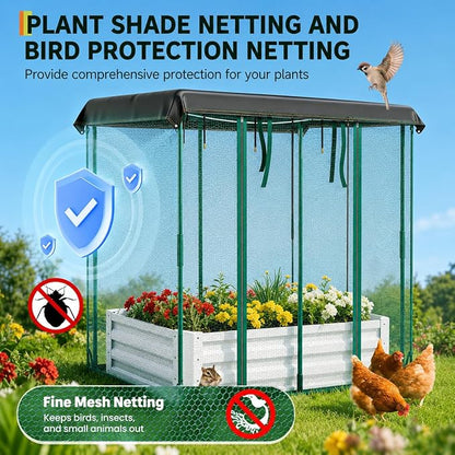 Garvee Galvanized Raised Garden Bed with Self Watering System & Mesh Cover | Large Metal Outdoor Planter Garden Boxes for Vegetables Herbs Flowers, with Top Sunshade Net, 6x3x1 FT
