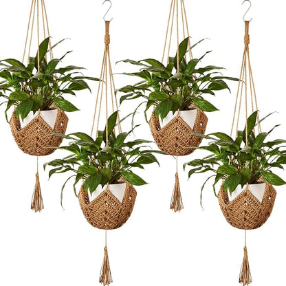 Shappy 4 Pack Boho Macrame Plant Hanger, Large Hanging Planter Plant Holder Pot Hanger Hanging Basket Wall Planters, Plants Lover Gift for Indoor Garden (Classic,Brown)