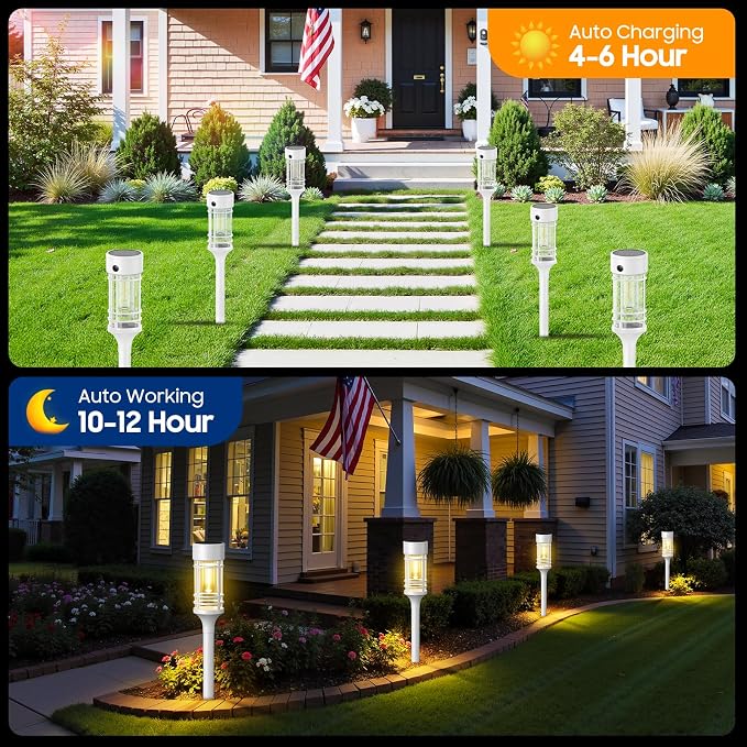 LETMY Solar Pathway Lights Outdoor, 8 Pack Solar Lights Outdoor Waterproof IP65, Bright Solar Garden Lights Outdoor for Yard Walkway Driveway Landscape Garden Decor（White）