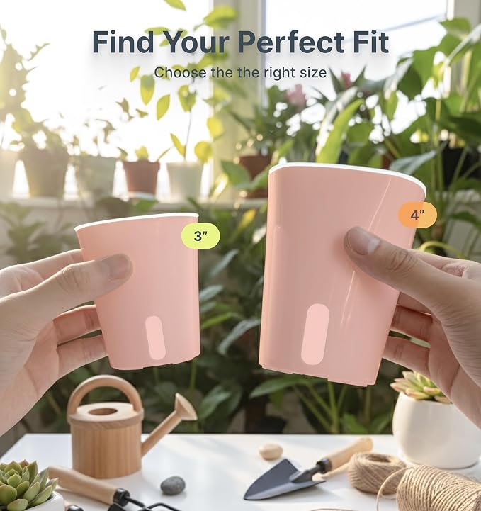 10 Pack 3" Self Watering Pots for Indoor Plants, Clear Inner Cup, Small Pink Plastic Planters, Water Level Indicator, Drainage Holes, Extra 3ft Wick, Cuttings,Seedlings,Herb,African Violet