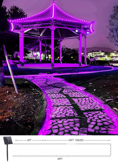 Brightown 39FT 100LED Halloween Solar Rope Lights, Purple | IP65 Solar Fairy Lights with 8 Lighting Modes, Halloween Decoration Outdoor for Party Garden Yard Holiday Tree Decoration