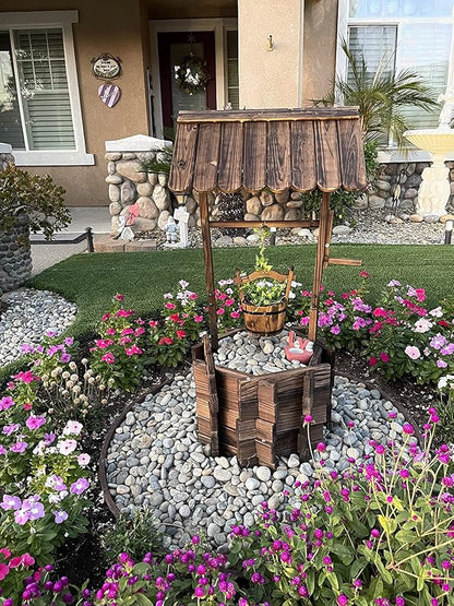 Notume Garden Wooden Decor Rustic Wishing Well Planter Outdoor Home Décor for Patio, Upgrade Wishing Well Garden, Yard Hanging Bucket Patio Lawn Backyard Home Decor