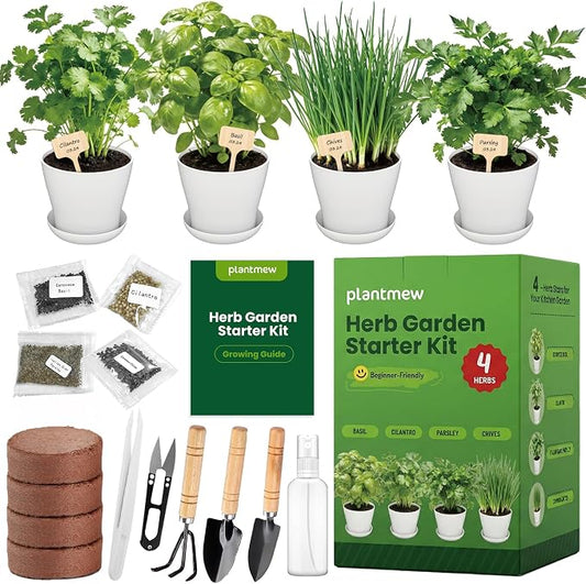 Indoor Herb Garden Starter Kit - Mothers Day Gifts - 4 Non GMO, Heirloom Culinary Herb Seeds, Unique Gardening Gift for Women, Mom, Her, Birthday, Housewarming, Plant Lovers