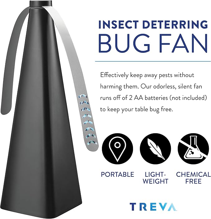 Treva Bug Fan Fly Deterrent with Holographic Blades to Clear Bugs, Mosquitoes, and Flies, Battery Powered Fly Fan 2 Pack | Yes
