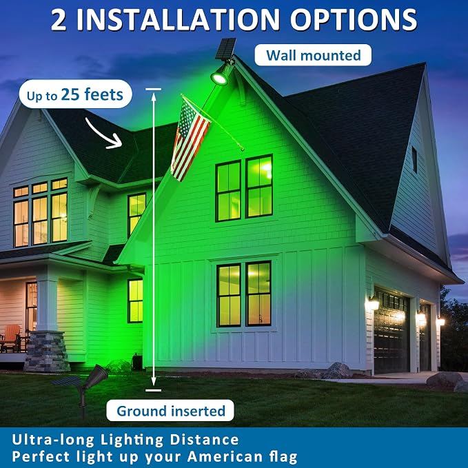 T-SUNUS Green Solar Landscape Spotlights 4 Pack, Solar Spot Lights Outdoor Waterproof, 4 LED Solar Spotlight with Auto On/Off, Adjustable Angle, 2 Lighting Modes for Yard Garden Tree Patio Pathway