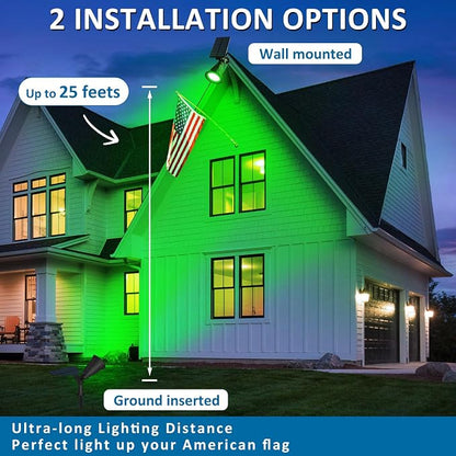 T-SUNUS Green Solar Spotlights Outdoor for Trees, Adjustable LED Solar Uplights for Yard Garden Landscape, Waterproof Auto On/Off Solar Lights (2 Pack)