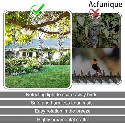 Bird Deterren for Outside Patio,Bird Scare Devices Discs Reflectors Stainless Steel Wind Spinners Reflective Heart Metal Bird Repellen to Keep Birds Away Porch Garden Yard Sparkly Double Side