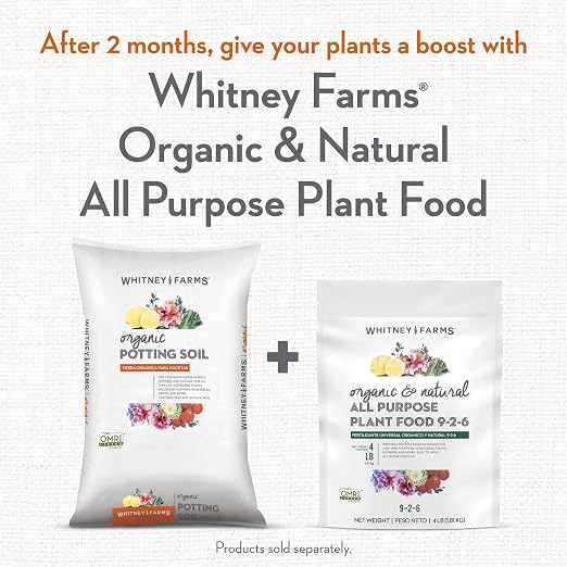 Whitney Farms Organic Potting Soil - Natural Indoor and Outdoor Container Mix, Organic Potting Soil for Vegetables, Herbs and Flowers, Feeds Plants up to 2 Months, 16 qt.