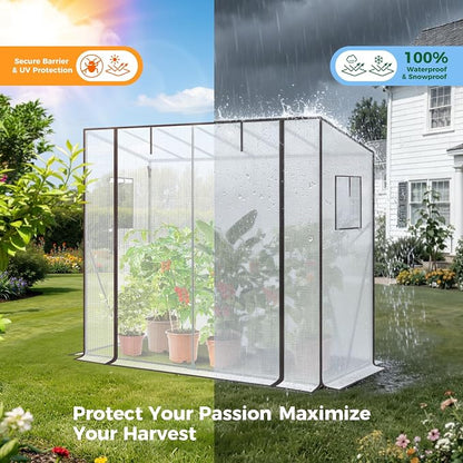 Ohuhu Tomato Greenhouse for Outdoors: Portable Lean to Green House Heavy Duty with Roll-Up Zippered Door, Tall Plastic Greenhouses for Outside Plants Growing Shed Tent for Backyard, 6.6x2.5x5.6 FT