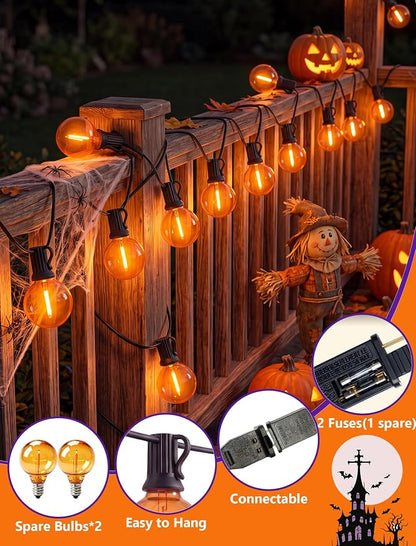 25 LED Outdoor String Lights, 25Ft Halloween Decoration Lights | Shatterproof Orange G40 Bulbs, Connectable, Plug in, UL Certified, Hanging Halloween Lights for Home Decor Patio