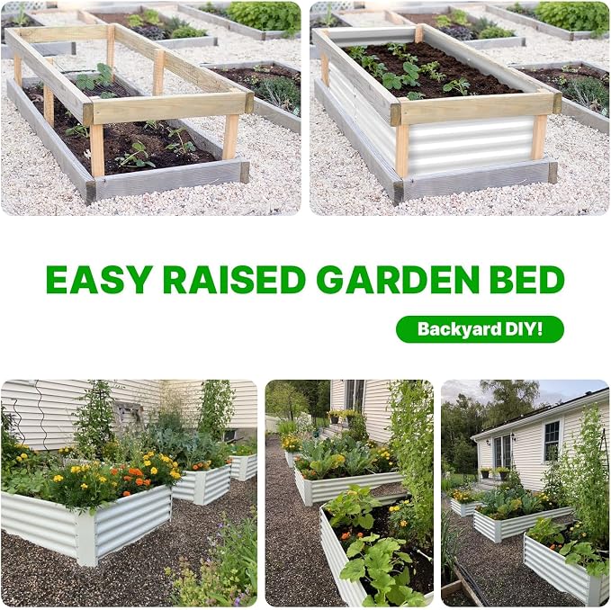 ANLEOLIFE 8-Pack 12 Inch Raised Garden Bed Support Rods, Stabilizer Bracing Rod Kit with Connector Studs & Screws, Prevent Bowing in Metal Garden Beds, Quartz Grey