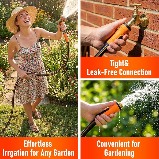 Garden Hose 75 ft x 5/8", Heavy Duty Water Hose, Flexible and Durable, Kink Resistant Lightweight Hybrid Hose, Leakproof Yard Hose with Male to Female Fittings