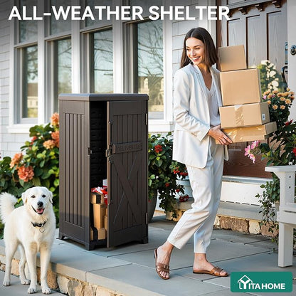 YITAHOME 60 Gallon Large Package Delivery and Storage Box | Double-Wall Resin Outdoor Package Delivery and Waterproof Deck Box for Porch, Curbside, 8.5 Cubic feet, Brown