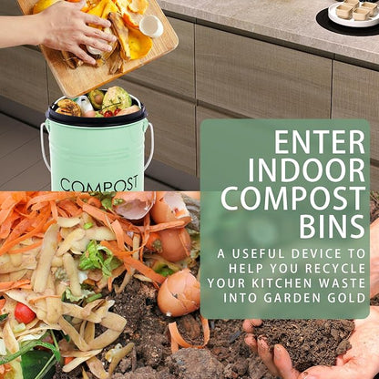 MUMTOP Compost Bin Kitchen Countertop Composter with lid – Small Compost ContainerI Includes Inner Compost Bucket Liner & Charcoal Filter
