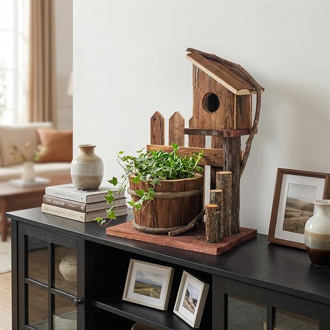 Rustic Wooden Planter Box, Farmhouse Tabletop Plant Holder for Succulents, Faux Flowers & Porch Decor, Small Decorative Garden Planter for Balcony Patio Indoor Outdoor Use