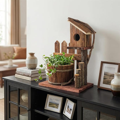 Rustic Wooden Planter Box, Farmhouse Tabletop Plant Holder for Succulents, Faux Flowers & Porch Decor, Small Decorative Garden Planter for Balcony Patio Indoor Outdoor Use