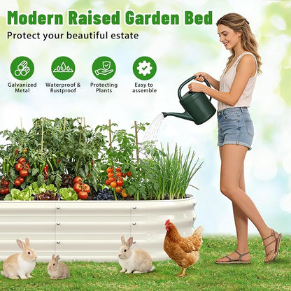 Oval Raised Garden Bed, 6 x 2 x 1FT, Galvanized Steel Planter Box with Wave-Shaped Metal Panels Painted for Outdoor Flower,Tree,Herb & Vegetable Garden (White, 72X24X12 inches)