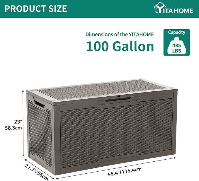 YITAHOME 100 Gallon Resin Deck Box | Weather Resistant Outdoor Storage Box, Lockable Indoor Outdoor Storage for Supplies and Essentials, Taupe
