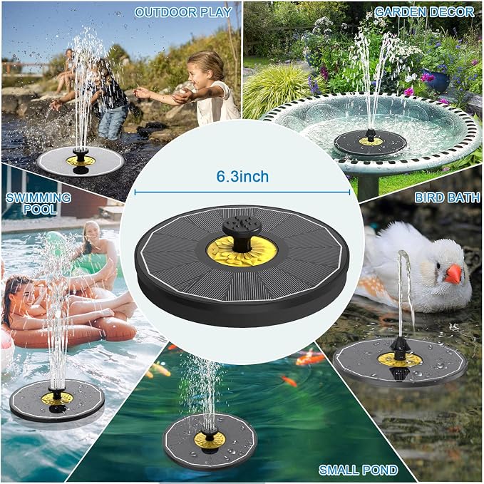 Yzert Solar Bird Bath Fountains,3.5W Glass Panel Solar Fountain Pump for Bird Bath No Battery,Solar Water Fountain Outdoor with 4 Fixed Pipes 7 Nozzles(Black)
