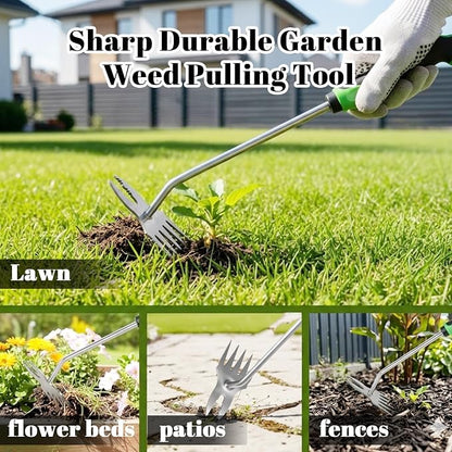 Weed Puller Tool, 5-Claw & Crab Claw 2-in-1 Heavy Duty Weed Remover, Ergonomic Long Handle Manual Weeding Tool for Dandelion, Crabgrass, Patio, Lawn & Garden