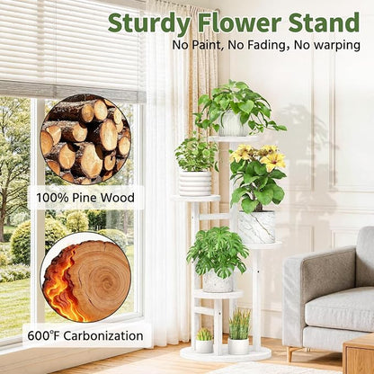 LASZOLA 4 Tiered Wood Plant Stand Indoor Corner, Flower Holder Rack Tall for Multiple Plants, Rustic Planter Shelf Display for Patio Garden Balcony Living Room, White