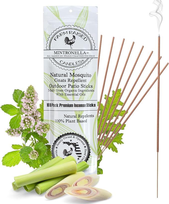 USA Made - Bulk Pack Mosquito Repellent Incense Plant Based Natural Mosquito Gnat's & No See um Outdoor Patio Sticks Mintronella