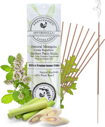 USA Made - Bulk Pack Mosquito Repellent Incense Plant Based Natural Mosquito Gnat's & No See um Outdoor Patio Sticks Mintronella