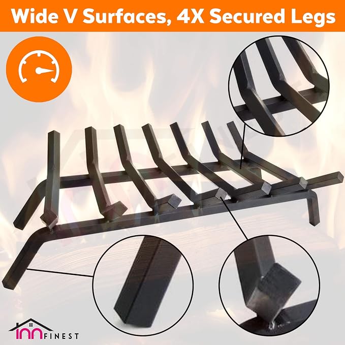 Fireplace Log Grate 30 inch 7 Bar Fire Grates Heavy Duty 3/4” Wide Solid Steel Indoor Chimney Hearth Outdoor Fire Place Kindling Tool Pit Wrought Iron Wood Stove Firewood Burning Rack Holder