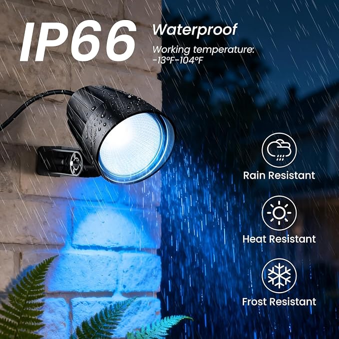 RGBW Low Voltage Landscape Lights Kit, 15W Color Changing Landscape Lights with Transformer 65FT UL-Listed Wire, Outdoor Spotlights IP66 Waterproof Remote Control for Holiday Yard Garden, 8Pack