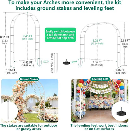 Thickened Rustproof Garden Arch Metal Trellis for Climbing Plants Outdoor, Wedding Arch Garden Arbor Frame Archway 4.9 x8.1 or 7.9 x6.7Ft Flower Arches for Bridal Party Decoration (White)