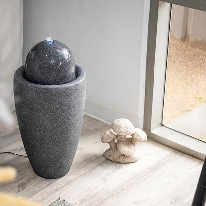 XBrand 25.98" Modern Sphere Water Fountain with LED Light – Indoor Outdoor Stone Texture Floor Fountain, Zen Bubbling Ball Water Feature for Garden Patio Porch - Gray